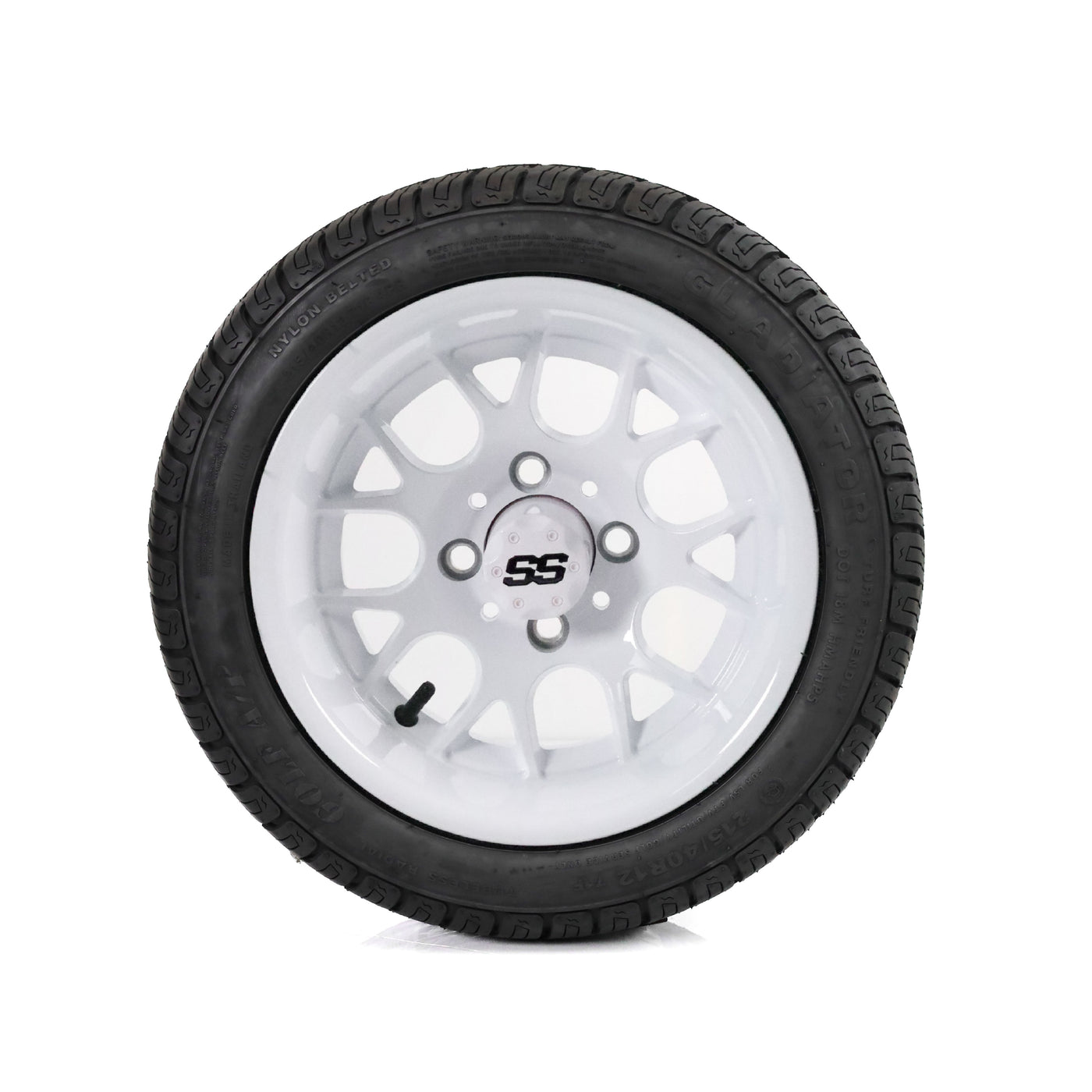 SS Wheels Alpha 12x7 Gloss White & Gladiator Golf A/P Tire Combo