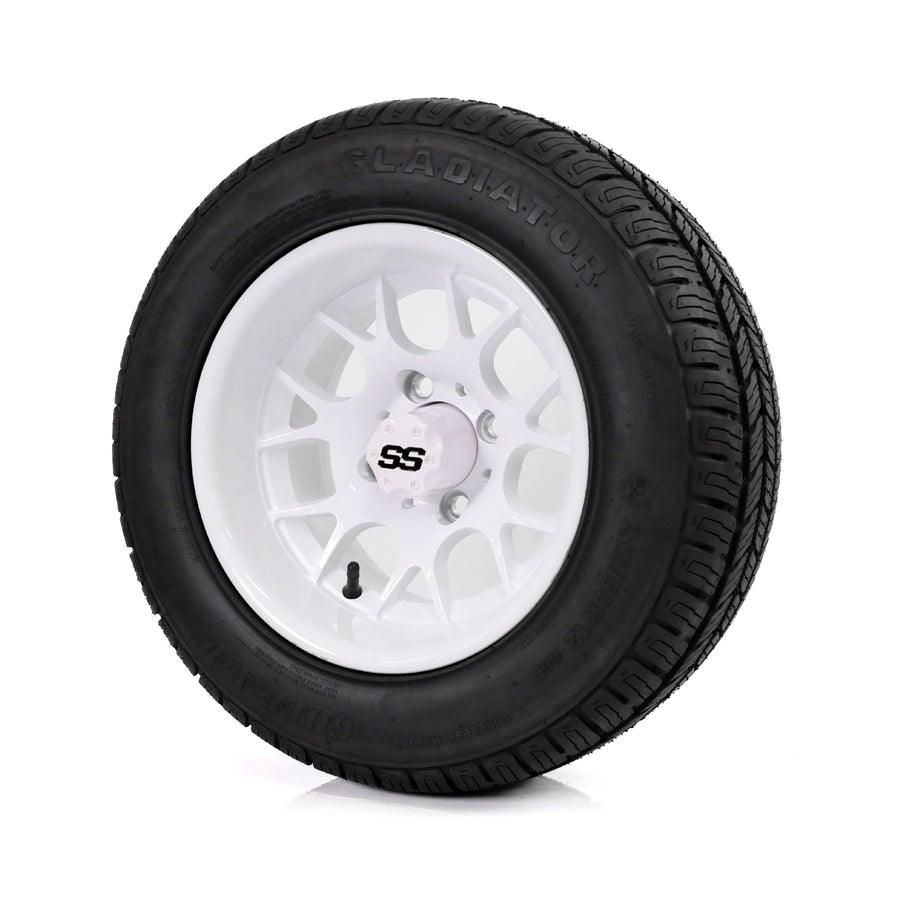SS Wheels Alpha 12x7 Gloss White & Gladiator Golf A/P Tire Combo