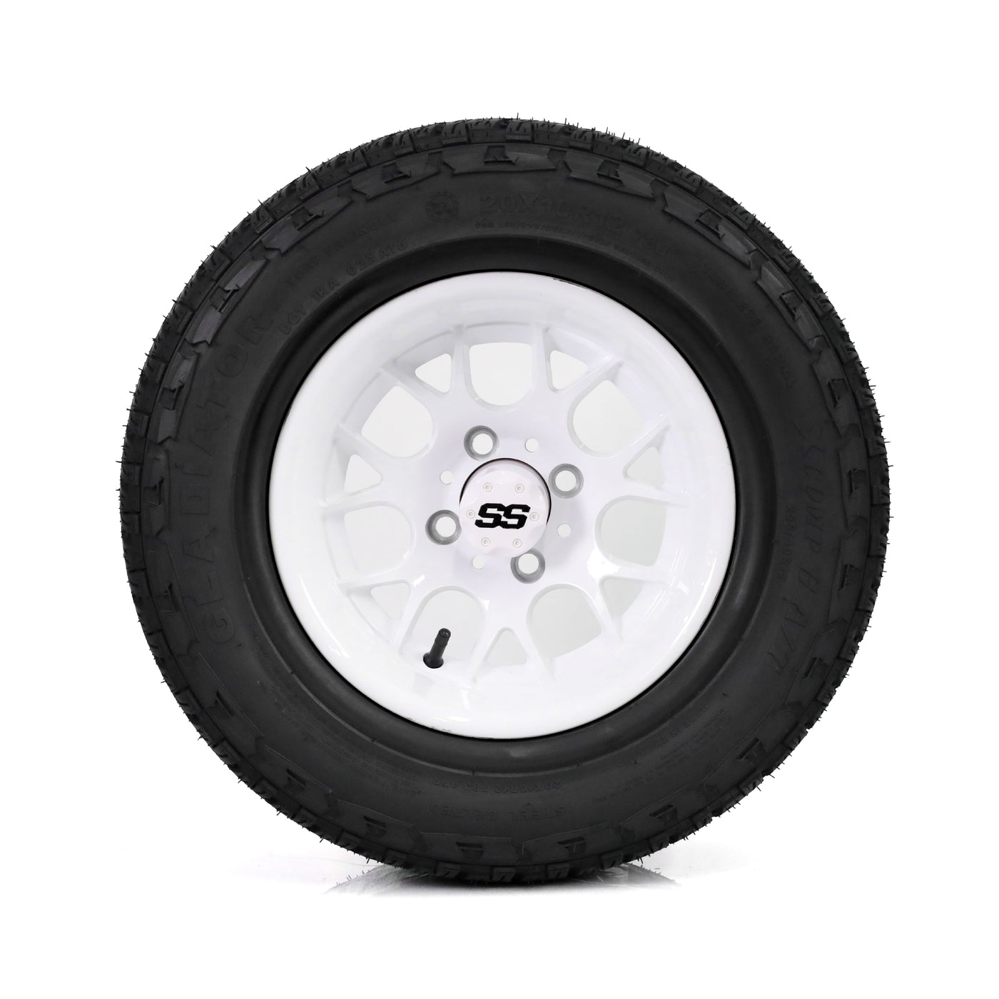 SS Wheels Alpha 12x7 Gloss White & X Comp A/T Tire Combo
