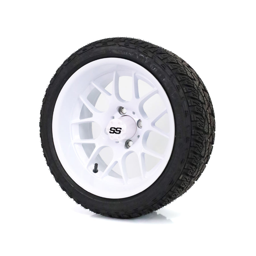 SS Wheels Alpha 14x7 Gloss White & X Comp A/T Tire Package
