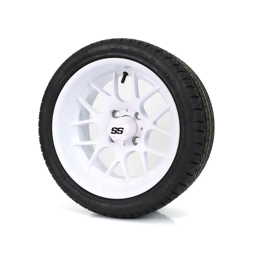 SS Wheels Alpha 14x7 Gloss White & X Comp H/T Tire Package