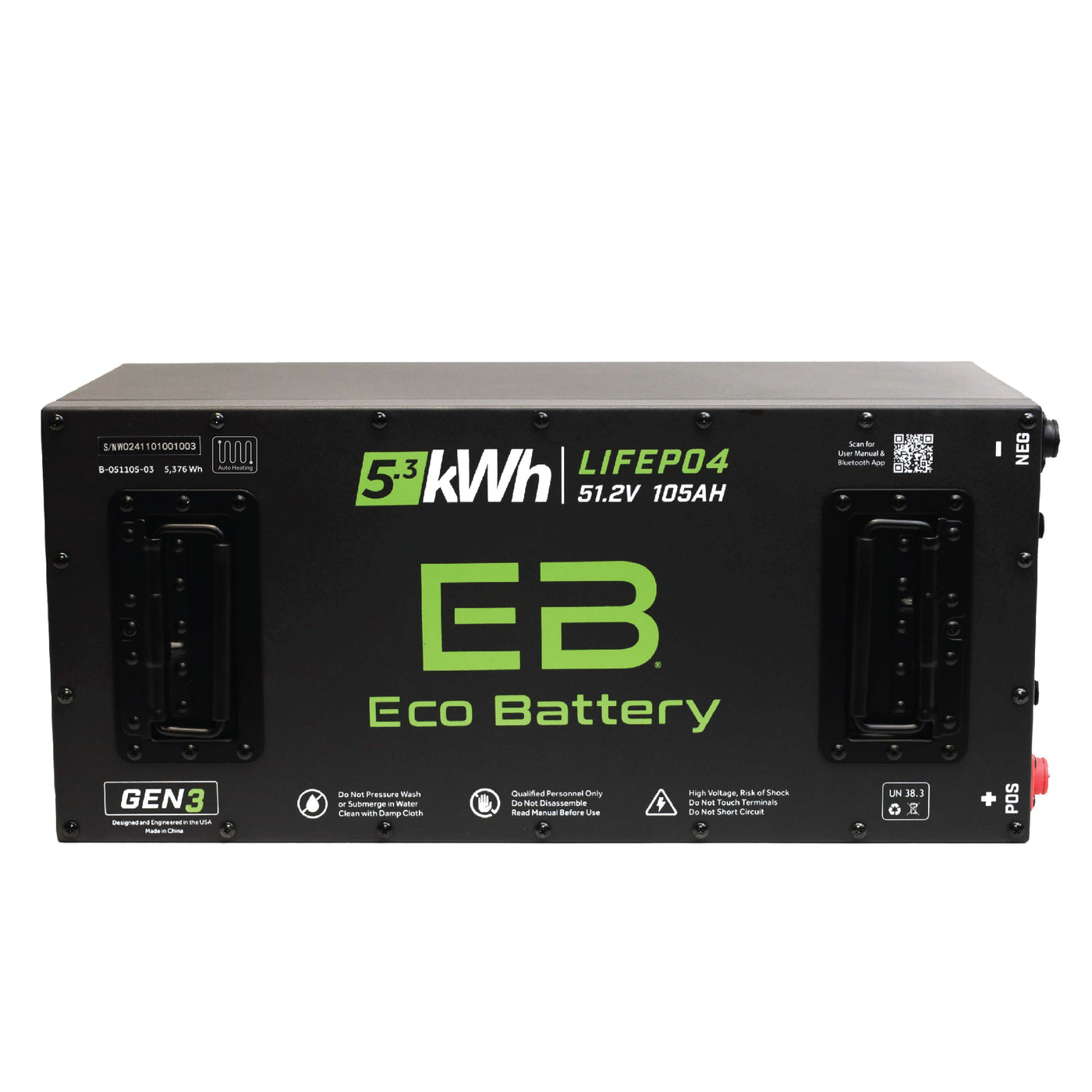 Eco Battery 51V 105AH Skinny LiFePO4 Battery / Heated