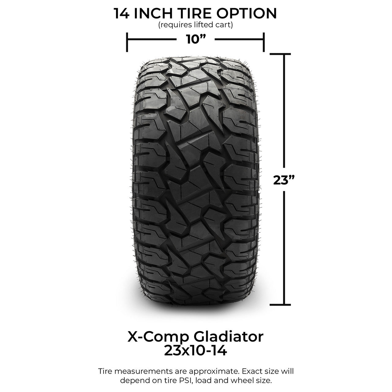 Xcomp® Gladiator 23x10-R14 Steel Belted Radial Golf Cart Tire