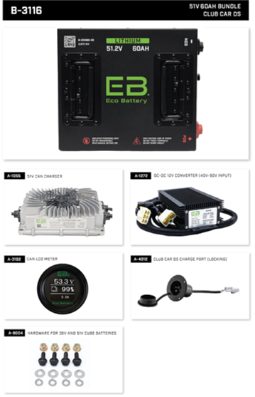 EcoBattery 48V (51V) 60AH Lithium Golf Cart Bundle packages