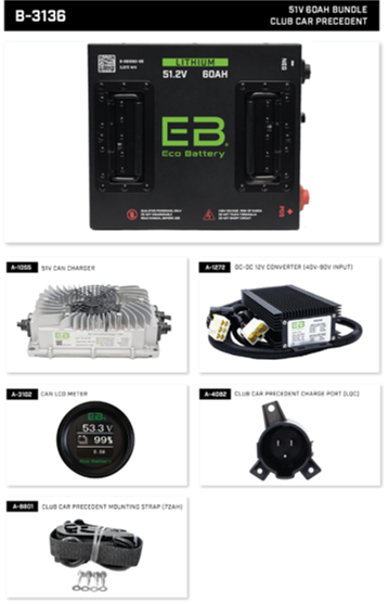 EcoBattery 48V (51V) 60AH Lithium Golf Cart Bundle packages