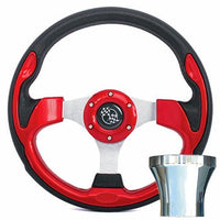 GTW Steering Wheel Kit, Red/Rally 12.5 W/Chrome Adapter, EZGO