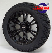 Steeleng Vampire 15x7 | -25 Offset Black Aluminum Wheels with 23x10-15 Dot All-Terrain Tires Combo (Set Of 4)